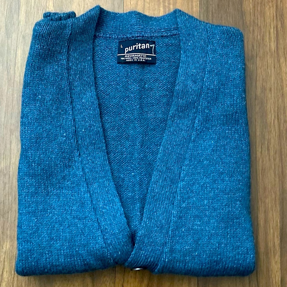 Vintage Puritan Aquamatic  Women's Blue Wool Blend Grandpa Sweater Vest Size L